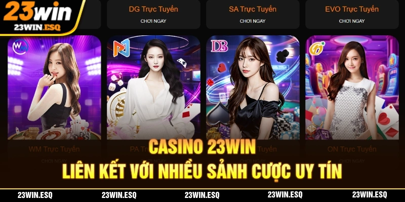 Casino 23WIN được liên kết với nhiều nhà cung cấp và sảnh cược danh tiếng
